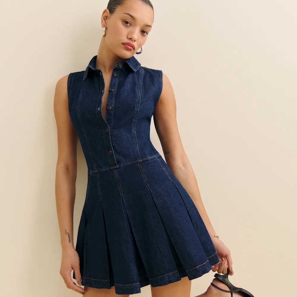 Reformation Arella Denim Mini Dress Blue - Size 10